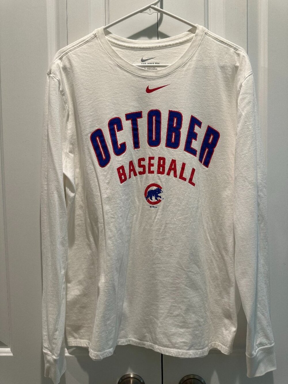 Nike Chicago Cubs October Baseball White Long Sleeve Graphic Tee XL Athletic Cut